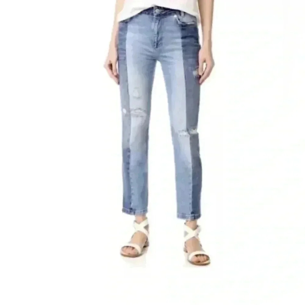 Free People We The Free Women's Two Toned Patchwork Distressed Denim Jeans 24